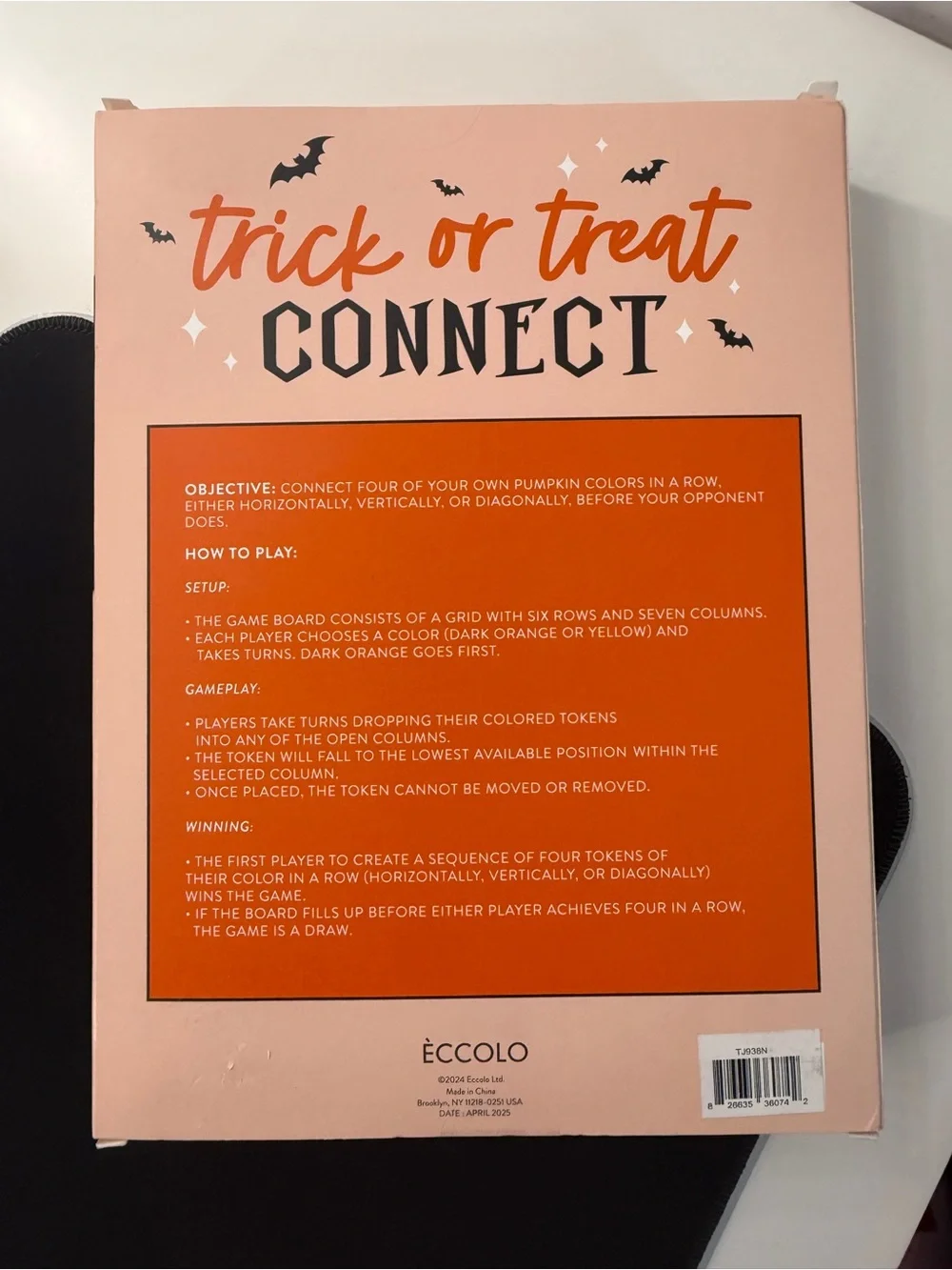 Eccolo Trick or Treat Connect 4 Halloween Board Game Pumpkin Token Spooktacular
